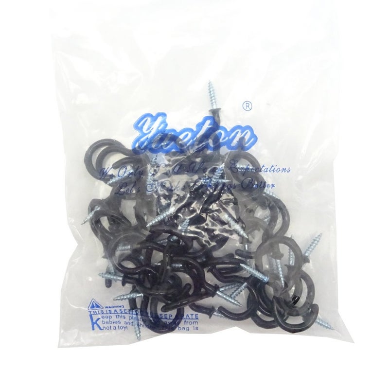 Yueton 50pcs Vinyl Coated Screw-in Ceiling Hooks Cup Hooks (Black) - Image 5